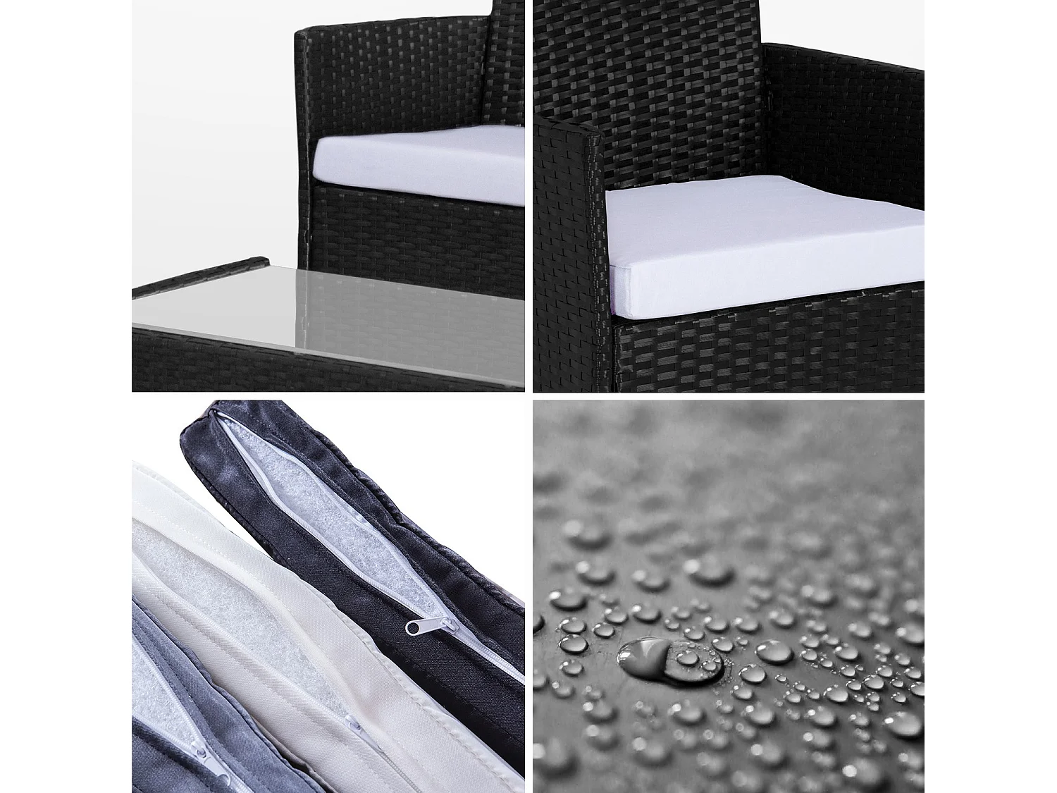 Salon de jardin résine tressée Noir/Ecru - ensemble 4 places - Canapé + Fauteuil + Table - IMORA