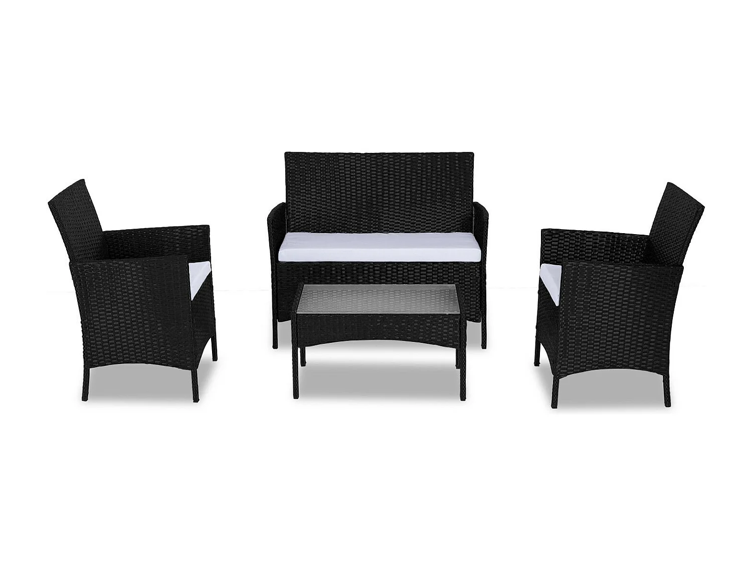 Salon de jardin résine tressée Noir/Ecru - ensemble 4 places - Canapé + Fauteuil + Table - IMORA