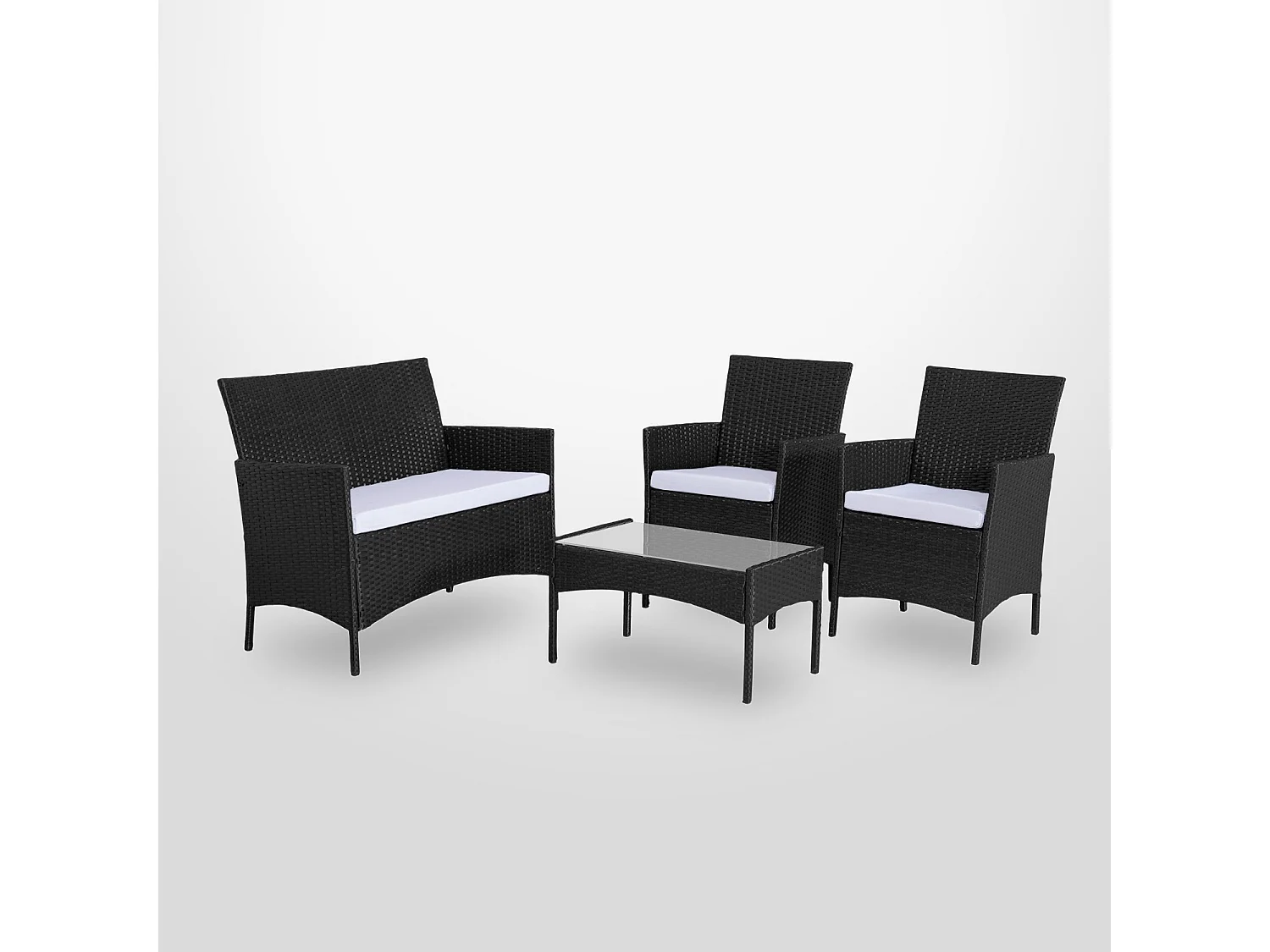 Salon de jardin résine tressée Noir/Ecru - ensemble 4 places - Canapé + Fauteuil + Table - IMORA