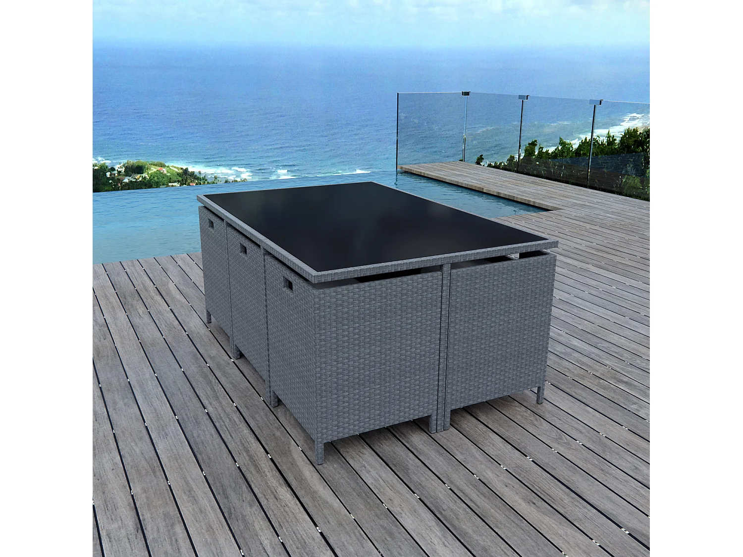 Ensemble encastrable salon / table de jardin résine tressée - Gris / Ecru - MUNGA 10