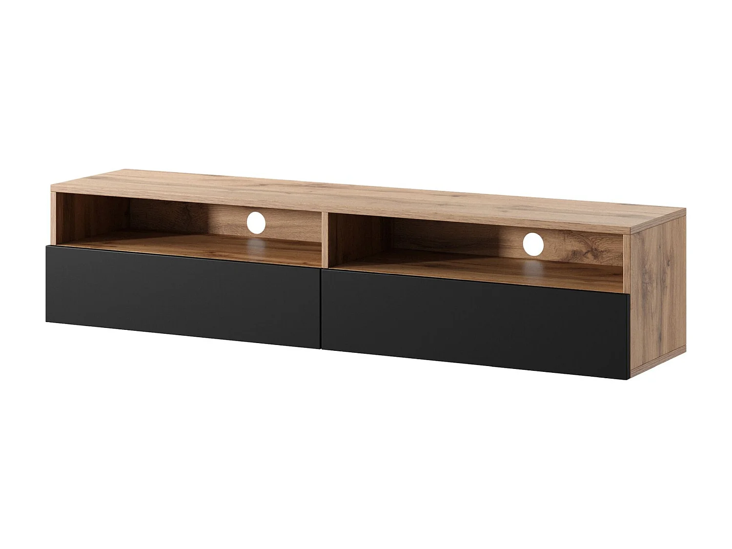 TV-meubel - 140 cm - wotan eiken / glanzend zwart - met LED - REDNAW