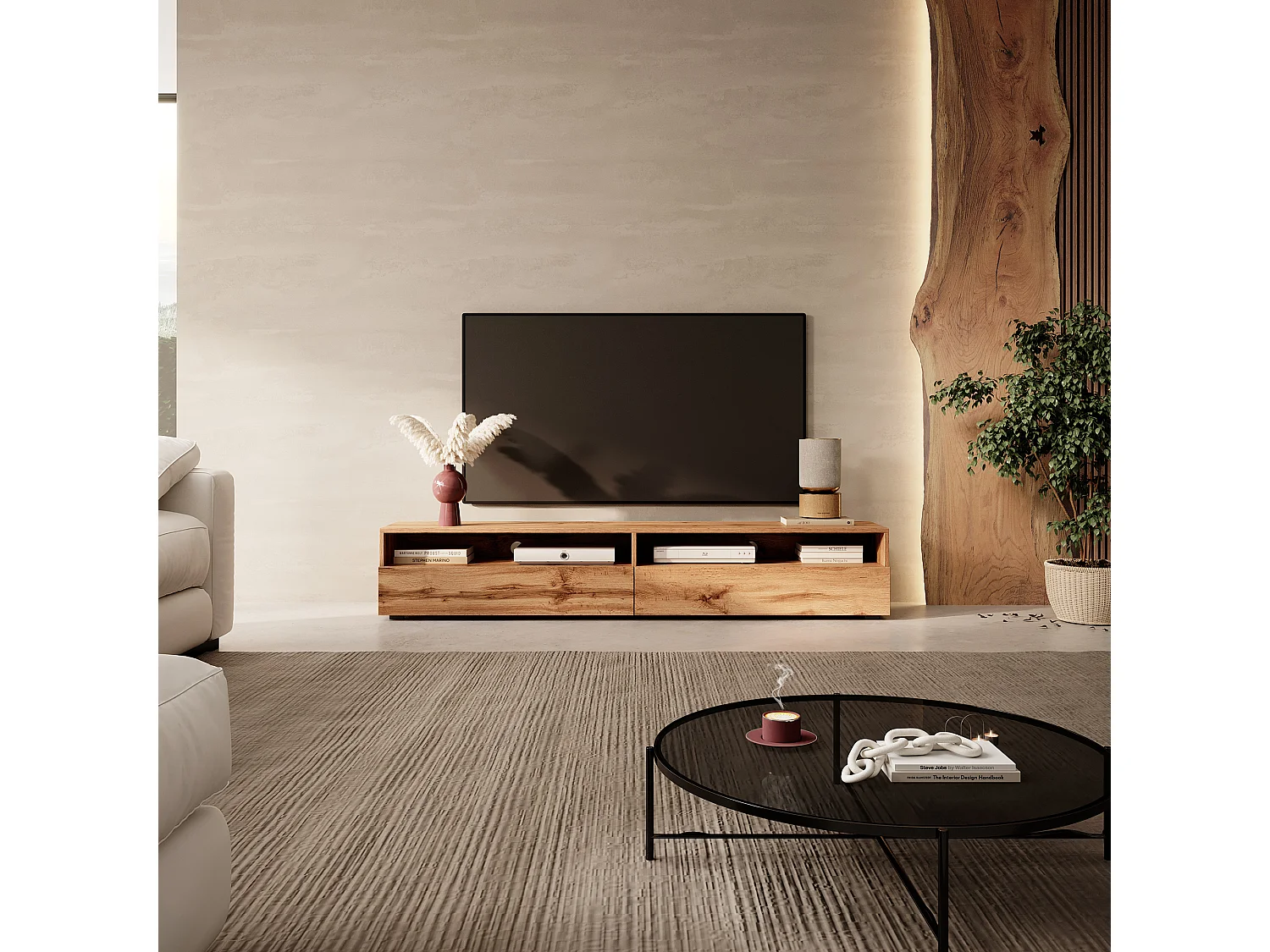 Meuble TV - 180 cm - chêne wotan - REDNAW