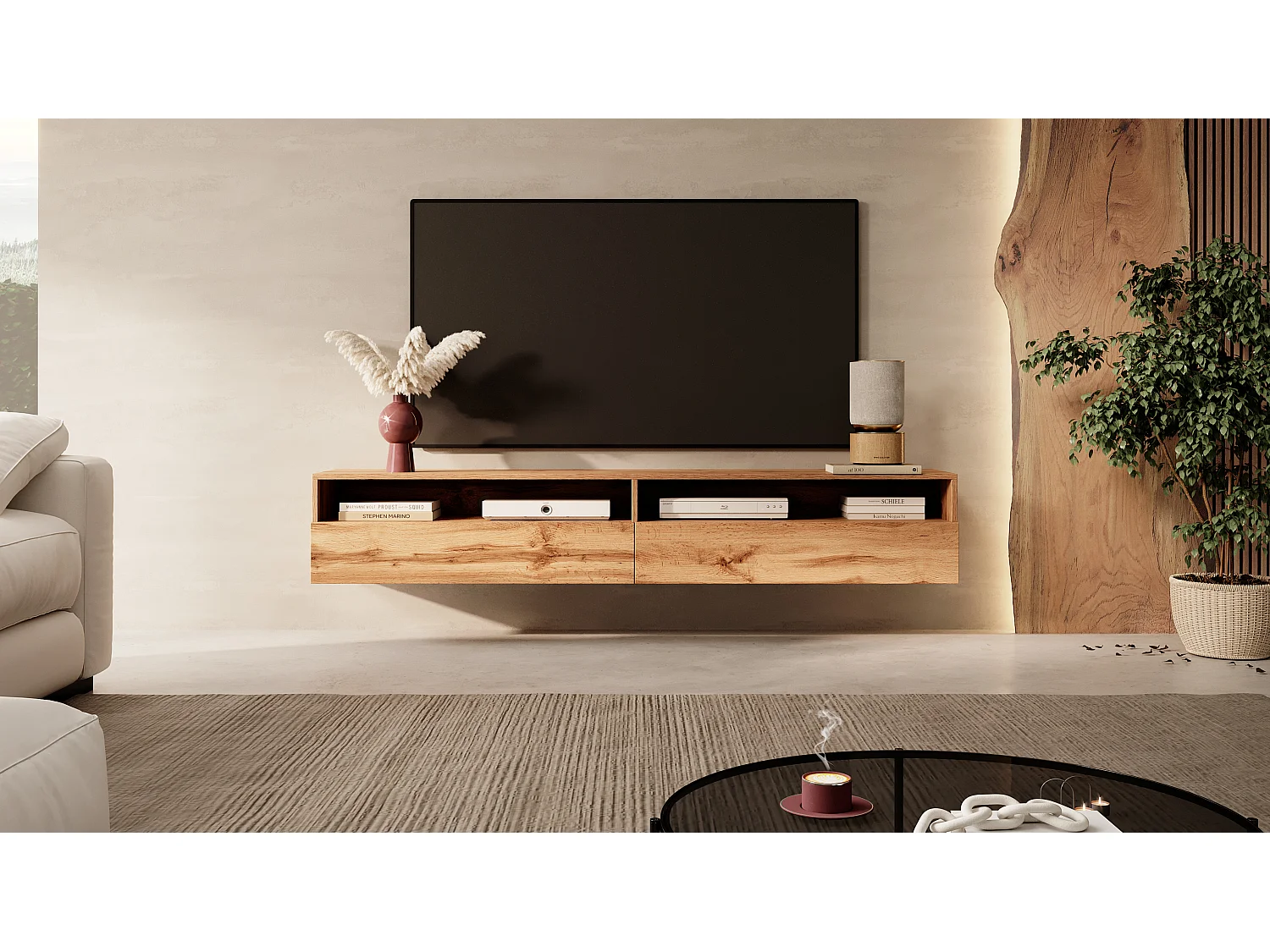 Meuble TV - 180 cm - chêne wotan - REDNAW