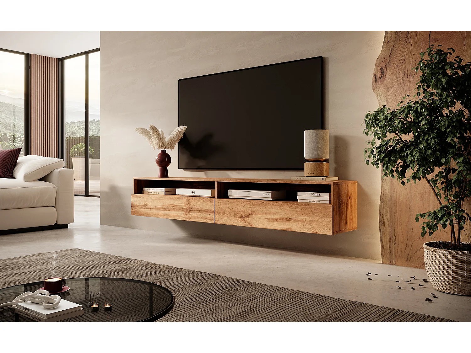 Meuble TV - 180 cm - chêne wotan - REDNAW