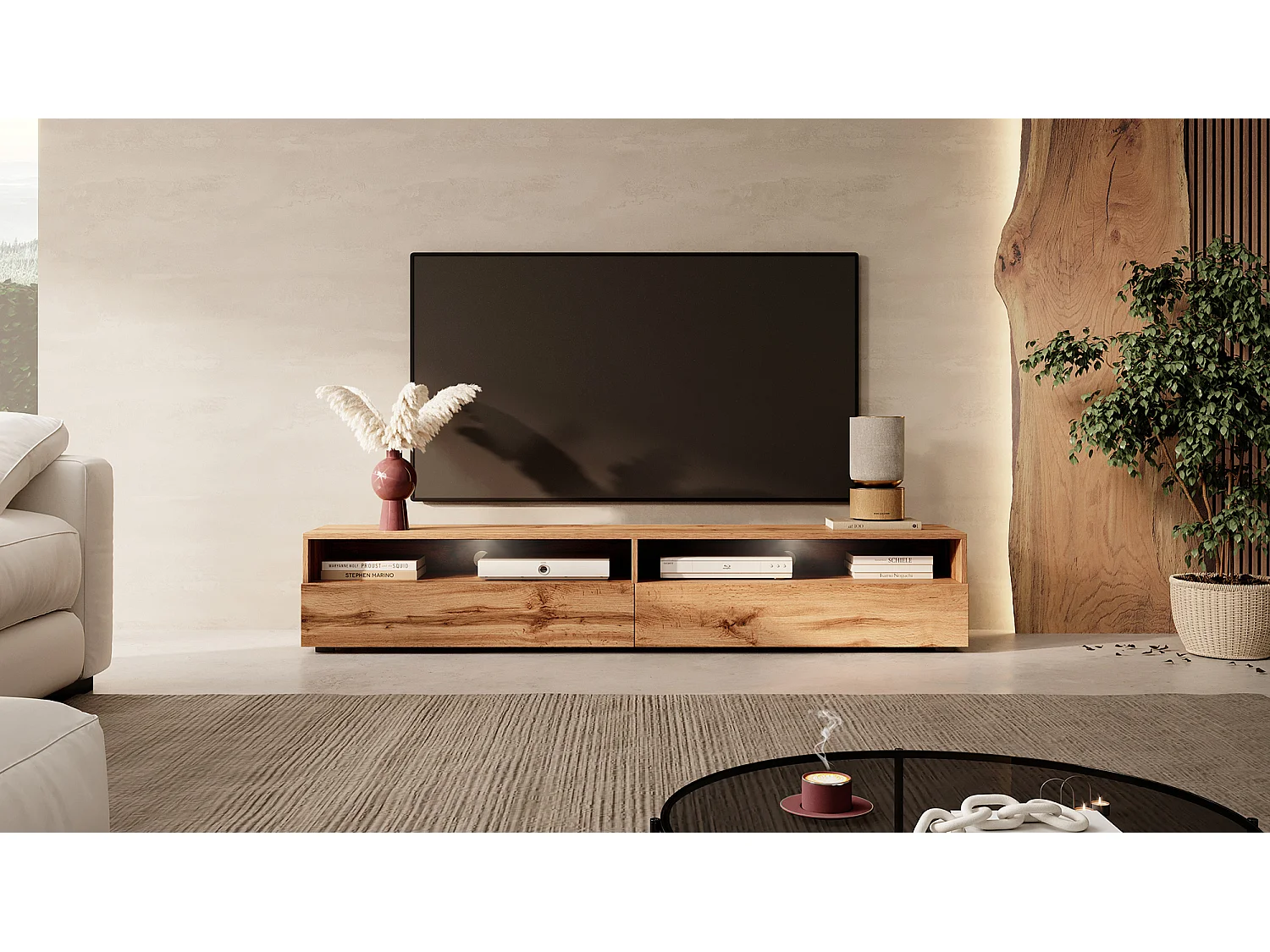 TV-meubel - 180 cm - Wotan eiken - met LED - REDNAW
