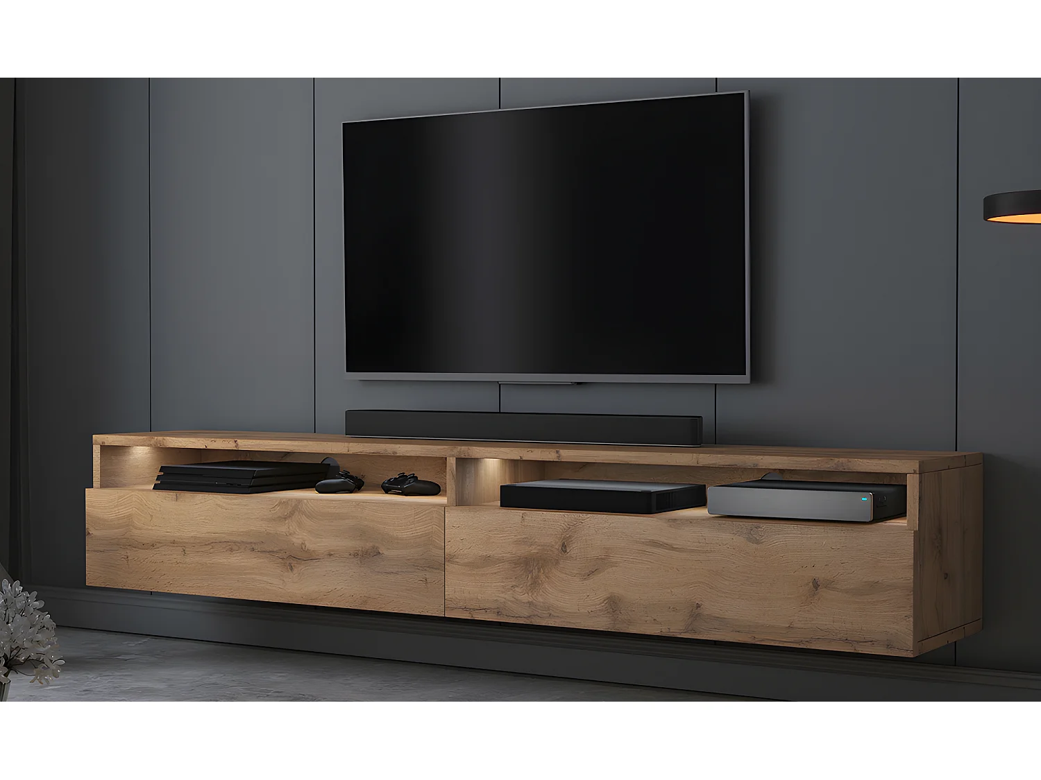 TV-meubel - 180 cm - Wotan eiken - met LED - REDNAW