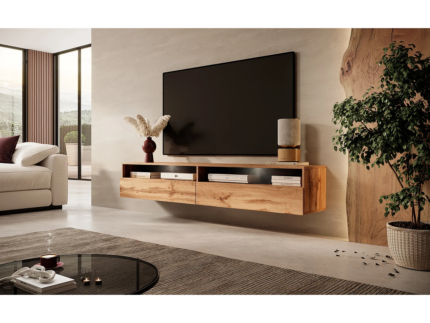 TV-meubel - 180 cm - Wotan eiken - met LED - REDNAW