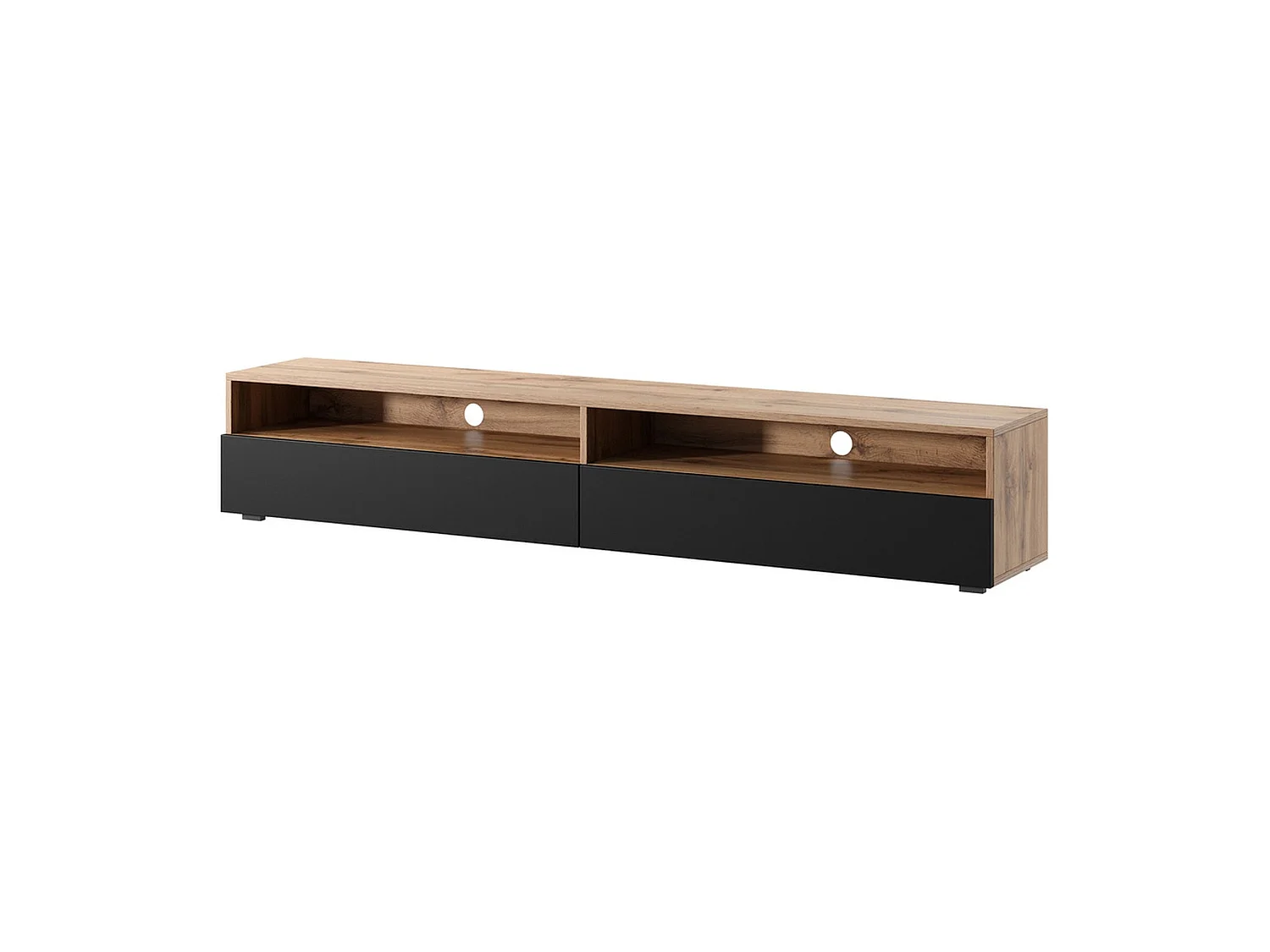 Meuble TV - 180 cm - chêne wotan / noir brillant - avec LED - REDNAW