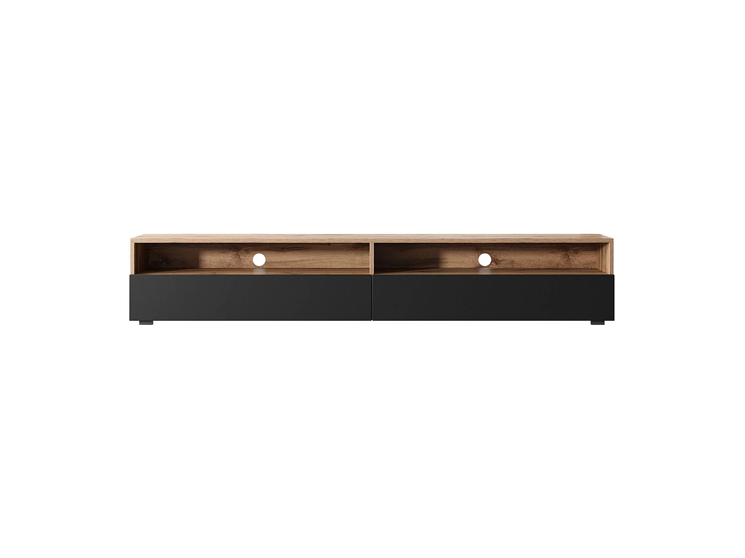 Meuble TV - 180 cm - chêne wotan / noir brillant - avec LED - REDNAW