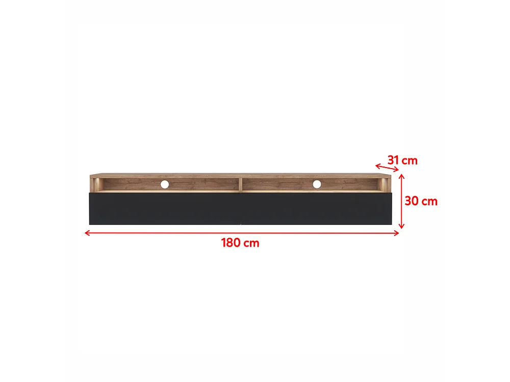 Meuble TV - 180 cm - chêne wotan / noir brillant - avec LED - REDNAW