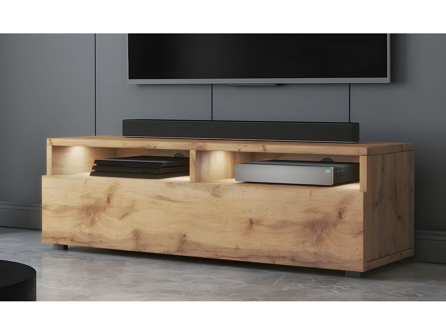 Meuble TV - 100 cm - chêne wotan - avec LED - REDNAW