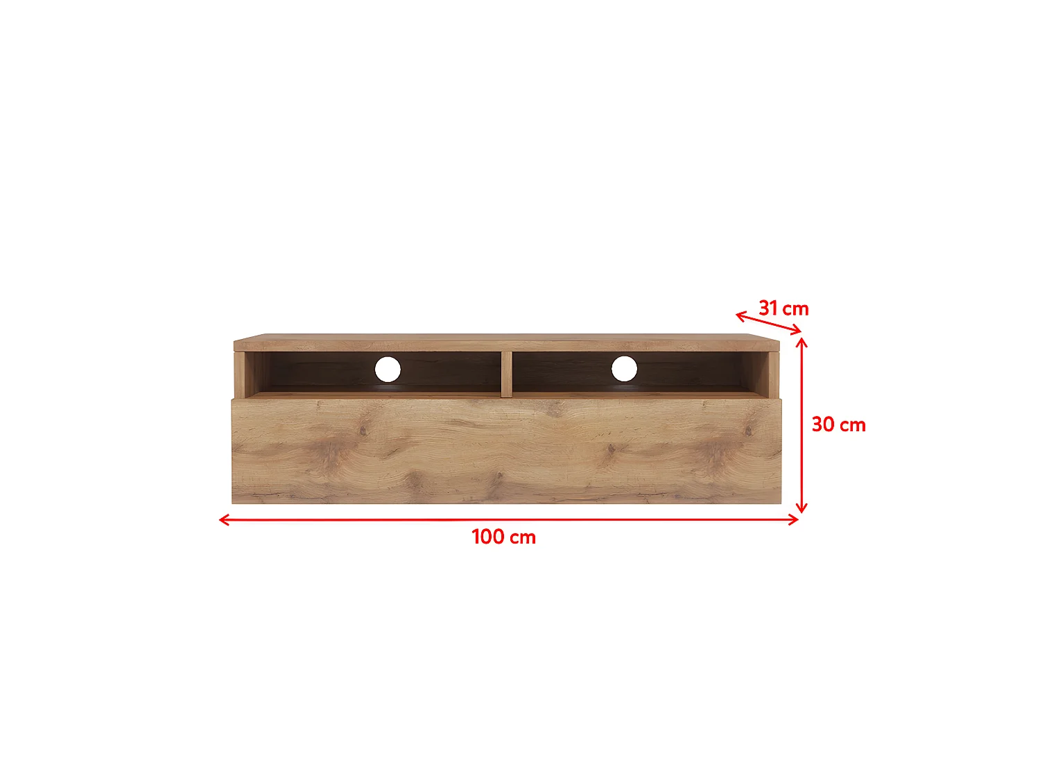 Meuble TV - 100 cm - chêne wotan - avec LED - REDNAW