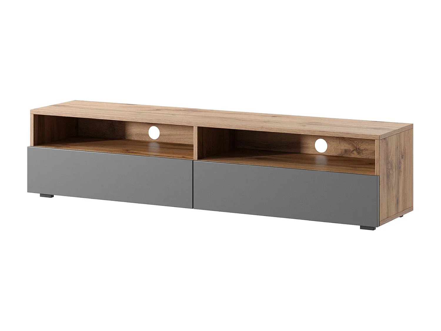 TV-Schrank / modernes TV-Board für Wohnzimmer, stehend / hängend, 140 cm breit (Wotan Eiche Matt / Grau Hochglanz mit LED) - Rednaw