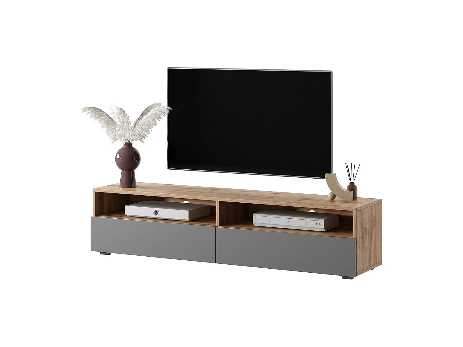 TV-Schrank - 140 cm - Wotaneiche / Hochglanzgrau - mit LED - REDNAW