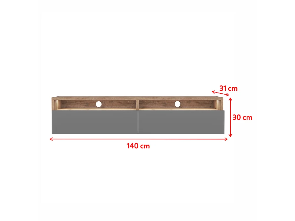 TV-Schrank - 140 cm - Wotaneiche / Hochglanzgrau - mit LED - REDNAW