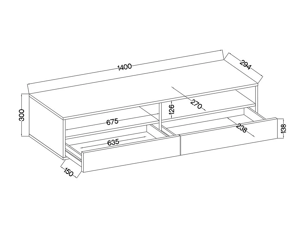 Meuble TV - 140 cm - chêne wotan - avec LED - REDNAW