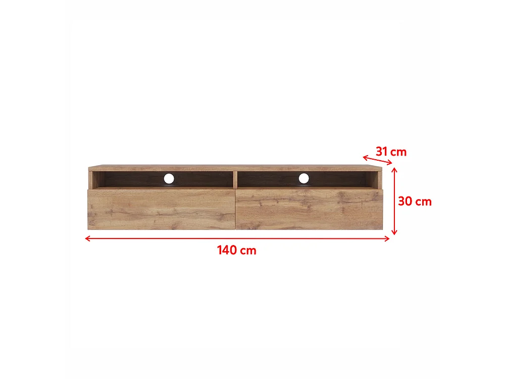 Meuble TV - 140 cm - chêne wotan - avec LED - REDNAW