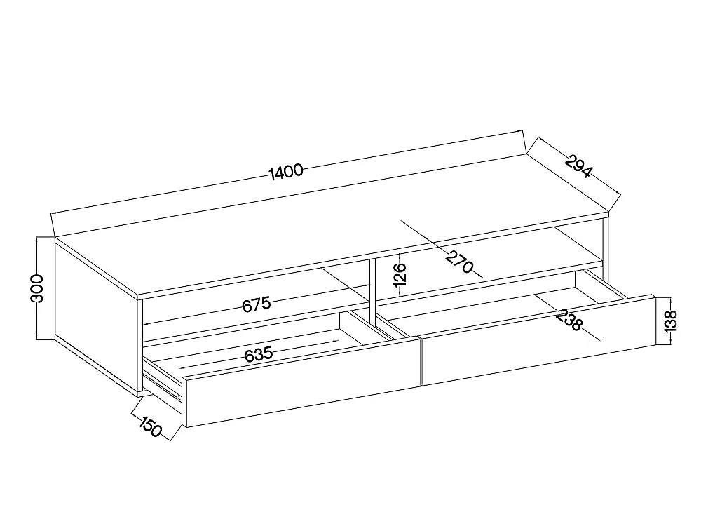 Meuble TV - 140 cm - chêne wotan - avec LED - REDNAW
