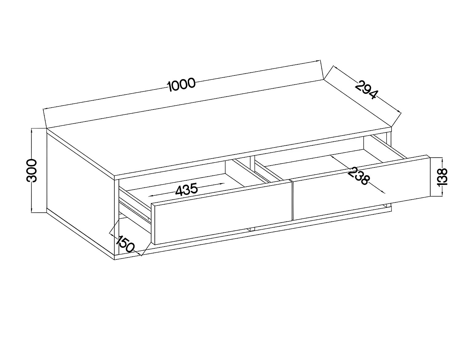 Meuble TV - 100 cm - chêne wotan / noir brillant - avec LED - REDNAW