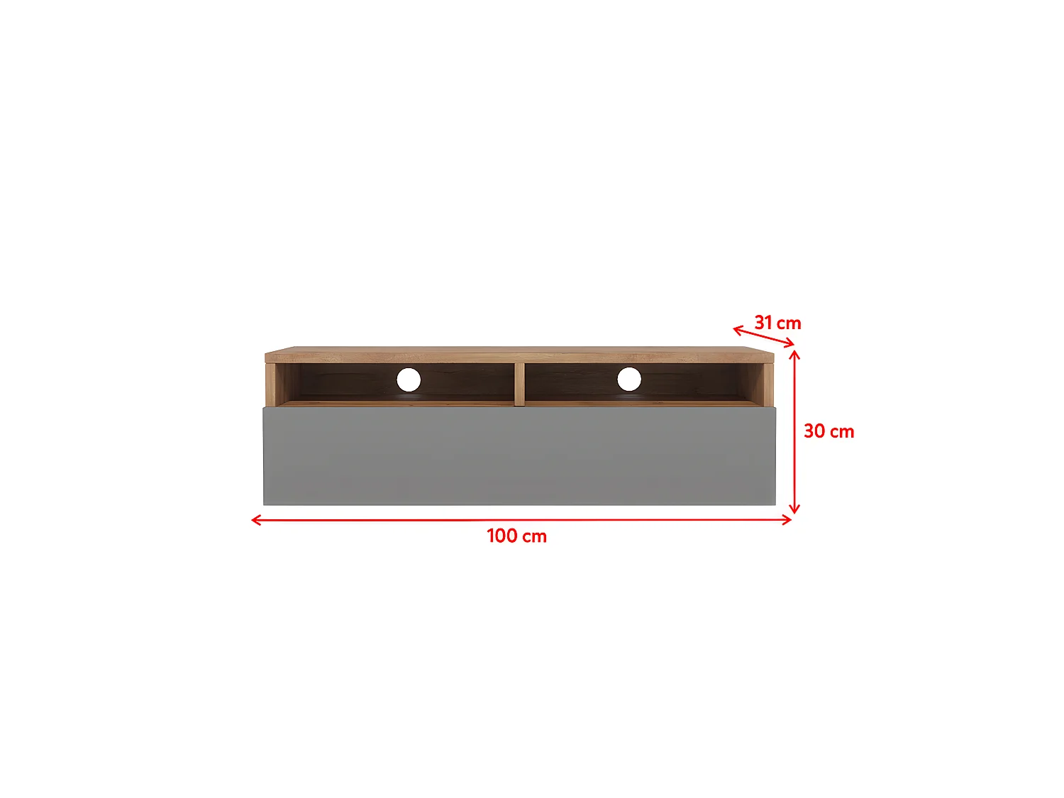 Meuble TV - 100 cm - chêne wotan / gris brillant - avec LED - REDNAW