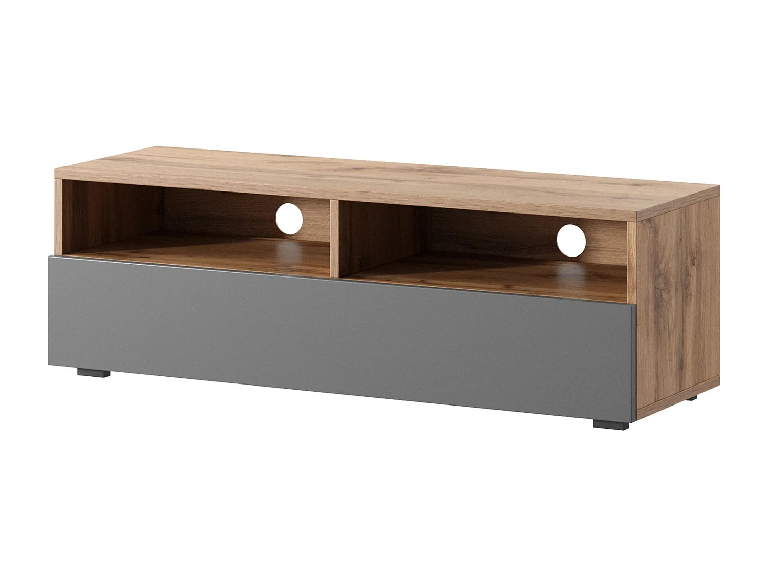 Meuble TV - 100 cm - chêne wotan / gris brillant - avec LED - REDNAW