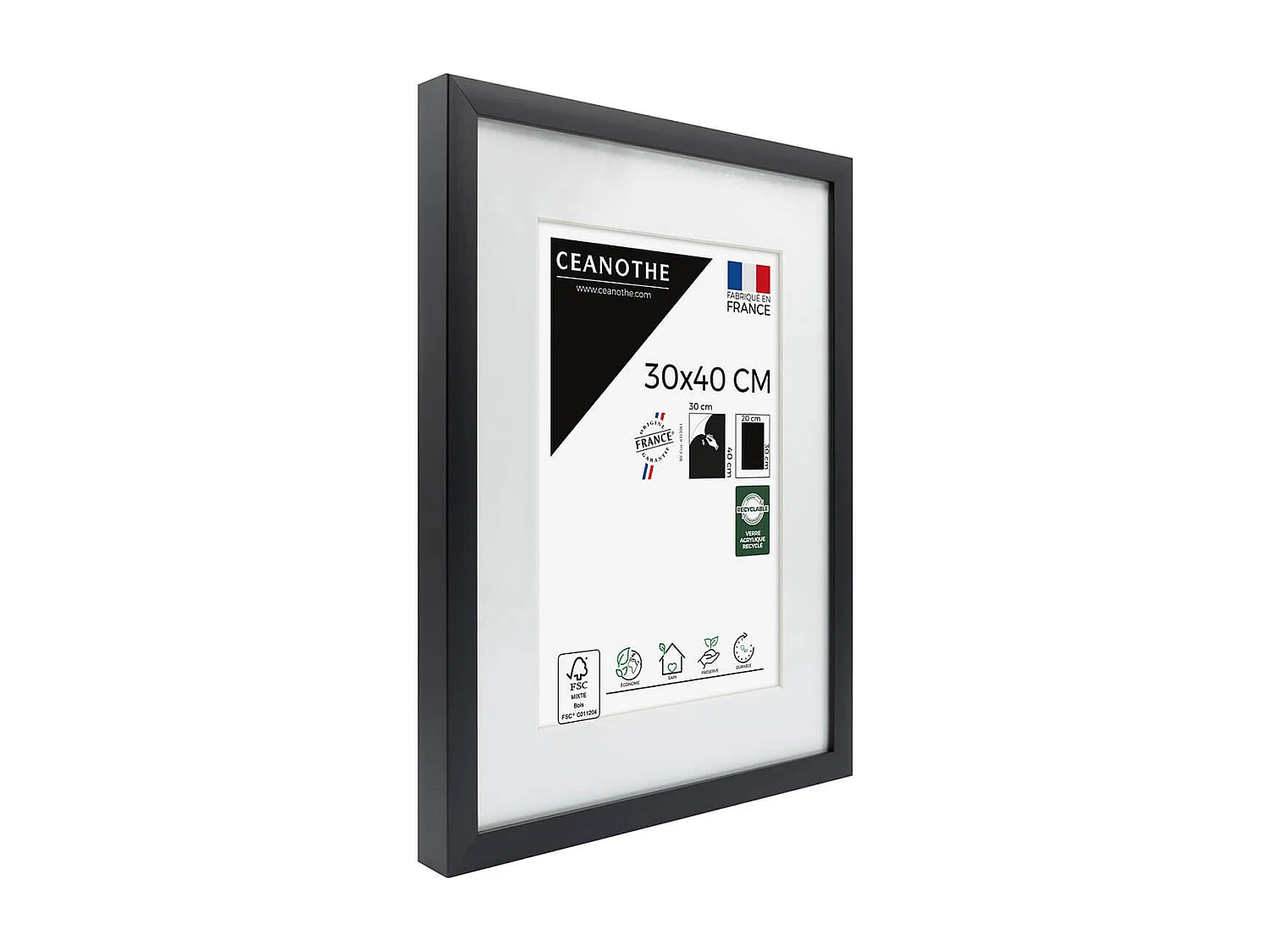 Cadre photo 30x40 cm Milan noir  avec passe-partout 20x30 cm