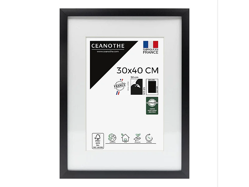 Cadre photo 30x40 cm Milan noir  avec passe-partout 20x30 cm