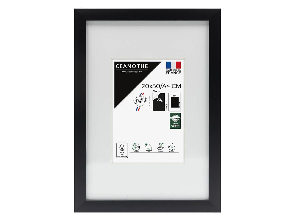 Cadre photo 20x30 cm Milan noir  avec passe-partout 13x18 cm