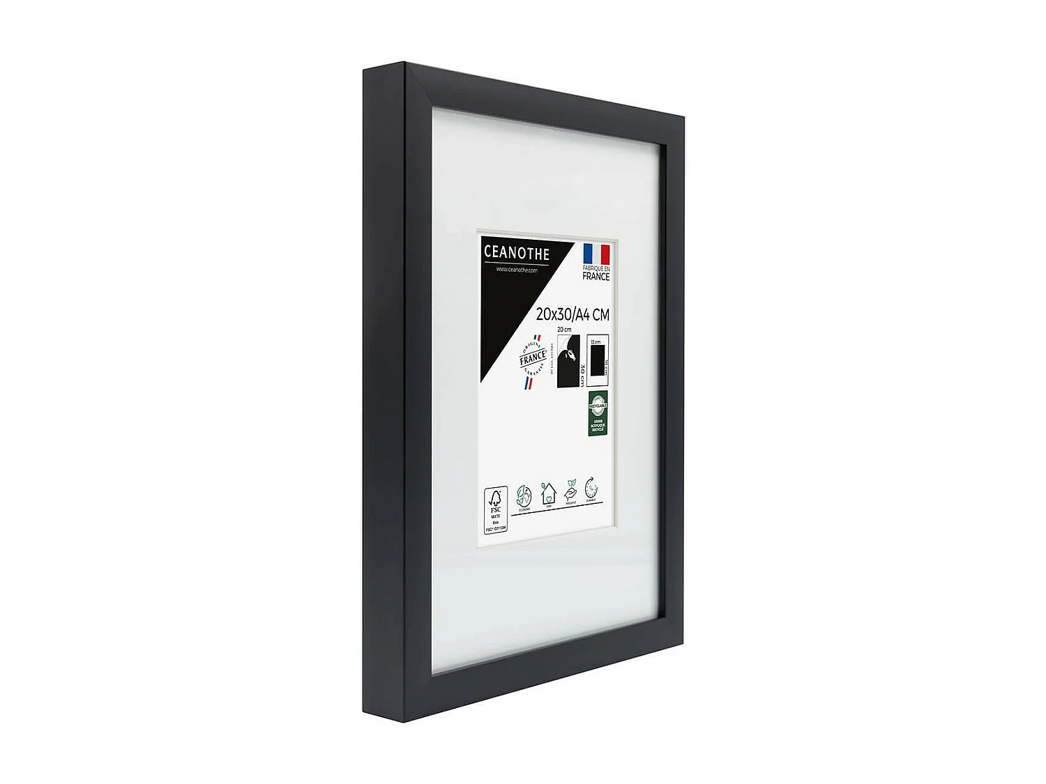 Cadre photo 20x30 cm Milan noir  avec passe-partout 13x18 cm