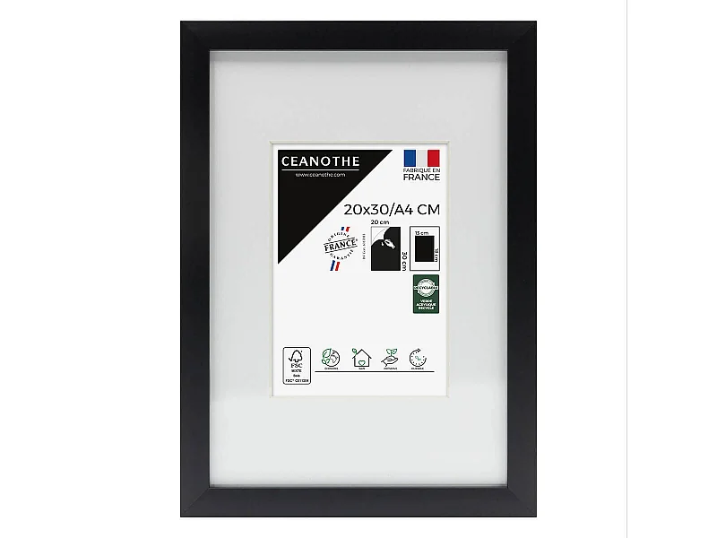 Cadre photo 20x30 cm Milan noir  avec passe-partout 13x18 cm