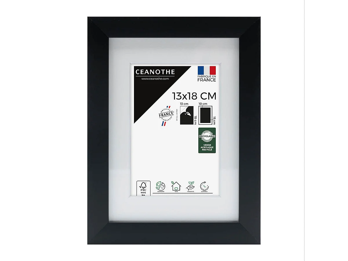 Cadre photo 13x18 cm Milan noir  avec passe-partout 10x15 cm
