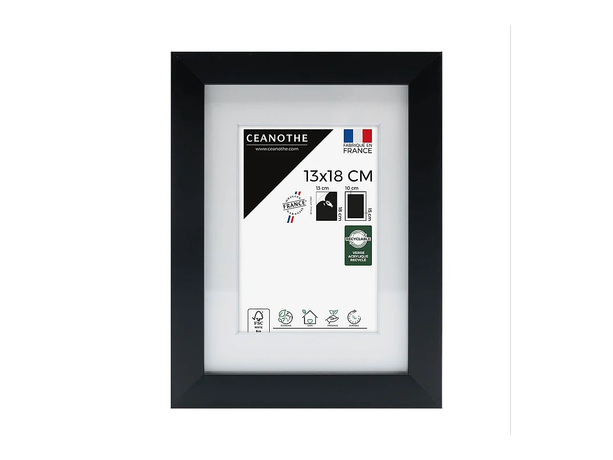 Cadre photo 13x18 cm Milan noir  avec passe-partout 10x15 cm