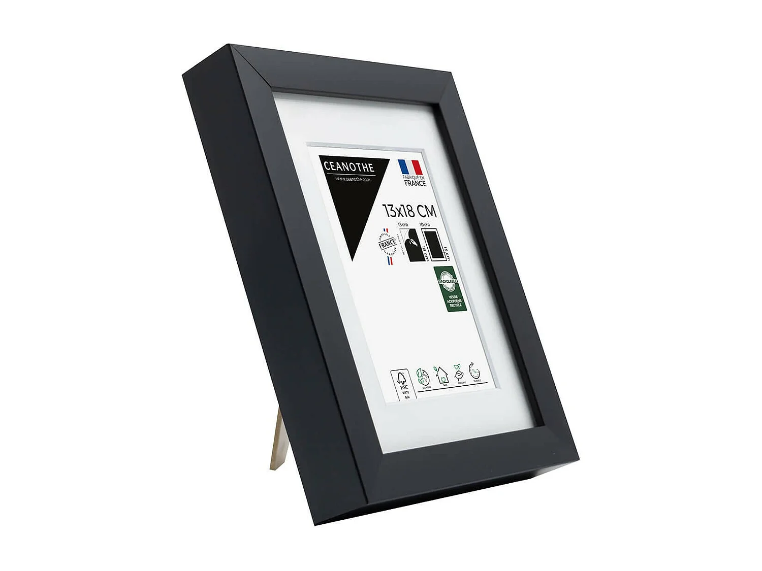 Cadre photo 13x18 cm Milan noir  avec passe-partout 10x15 cm