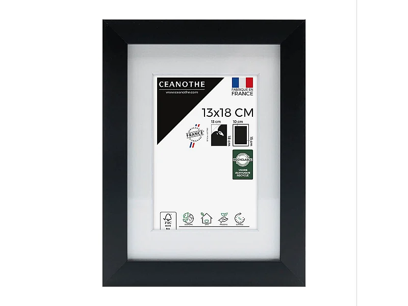 Cadre photo 13x18 cm Milan noir  avec passe-partout 10x15 cm