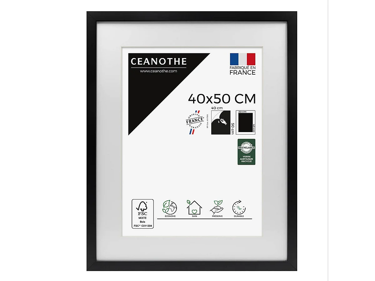 Cadre photo  40x50 cm Milan noir avec passe-partout 30x40 cm