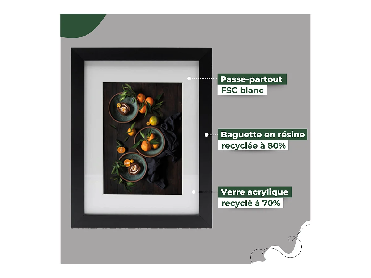 Cadre photo  40x50 cm Milan noir avec passe-partout 30x40 cm
