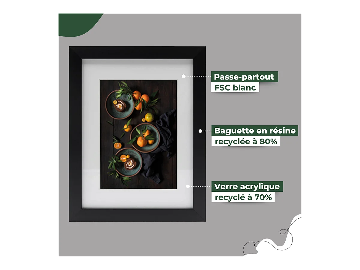 Cadre photo  40x50 cm Milan noir avec passe-partout 30x40 cm