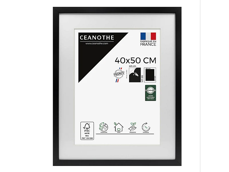 Cadre photo  40x50 cm Milan noir avec passe-partout 30x40 cm