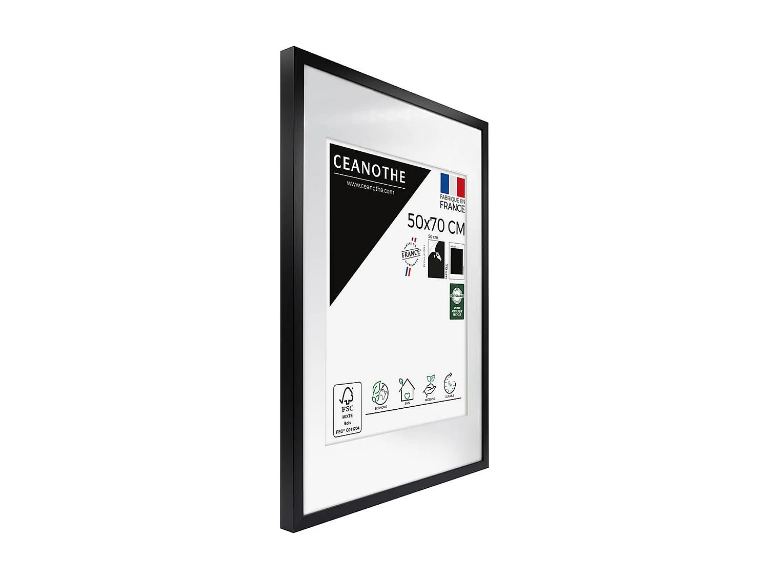 Cadre photo 50x70 cm Milan noir  avec passe-partout 40x50 cm