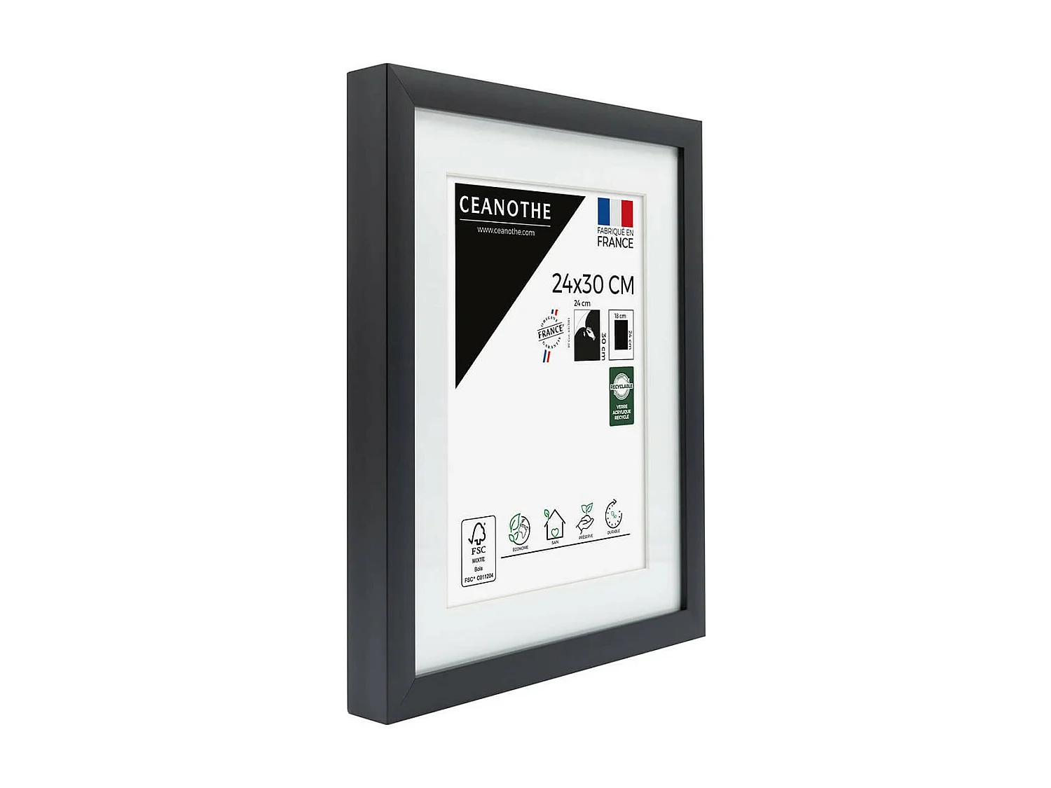 Cadre photo 24x30 cm Milan noir  avec passe-partout 18x24 cm