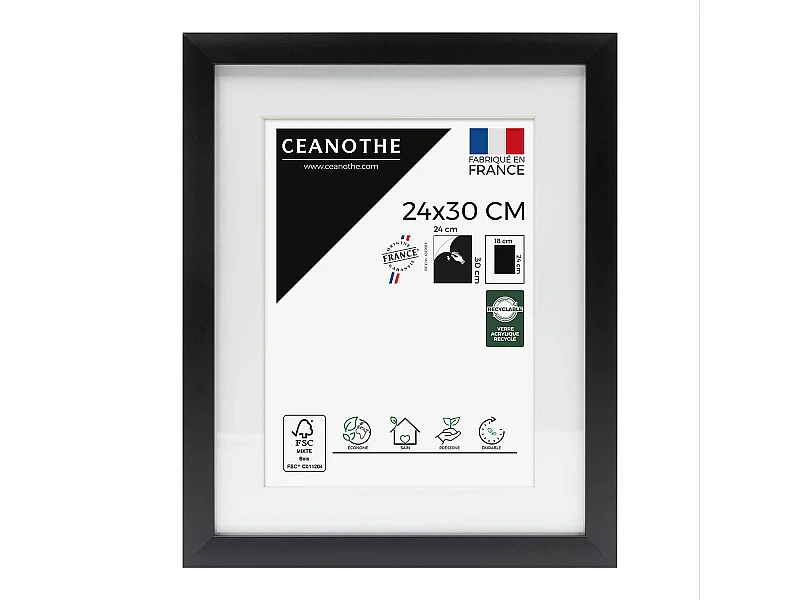 Cadre photo 24x30 cm Milan noir  avec passe-partout 18x24 cm