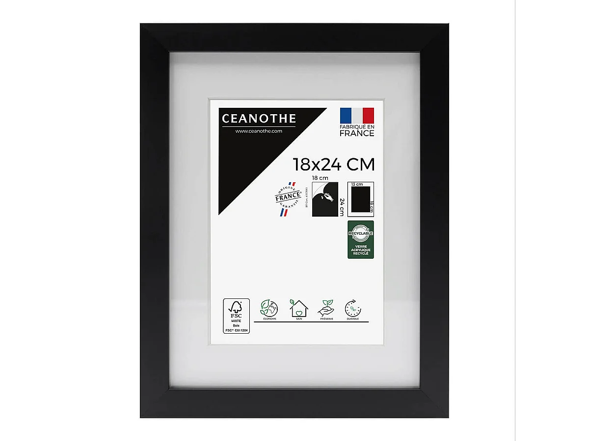 Cadre photo 18x24 cm Milan noir  avec passe-partout 13x18 cm