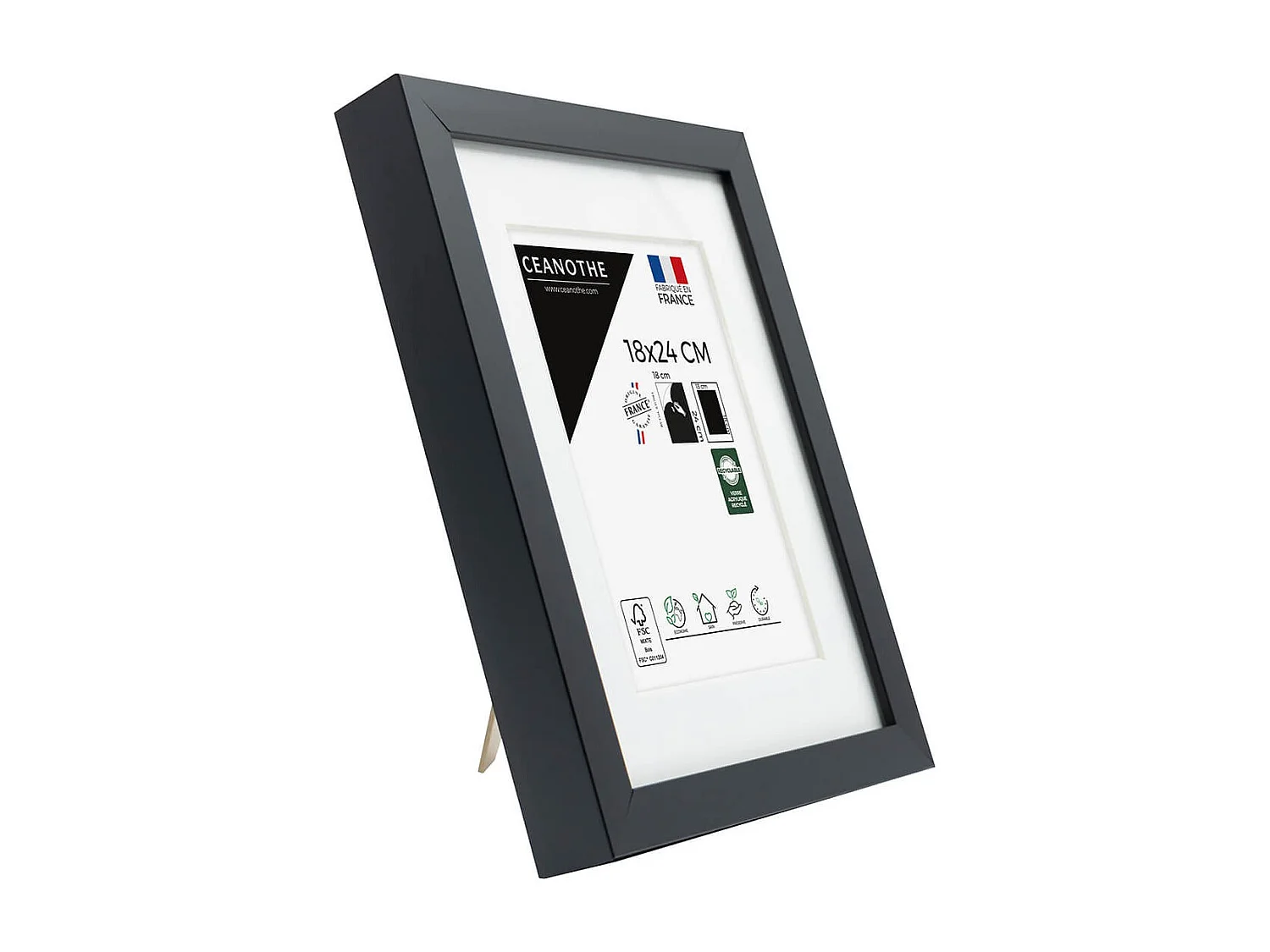 Cadre photo 18x24 cm Milan noir  avec passe-partout 13x18 cm