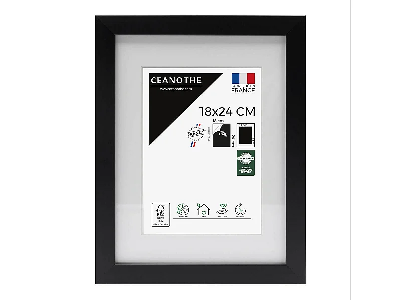 Cadre photo 18x24 cm Milan noir  avec passe-partout 13x18 cm