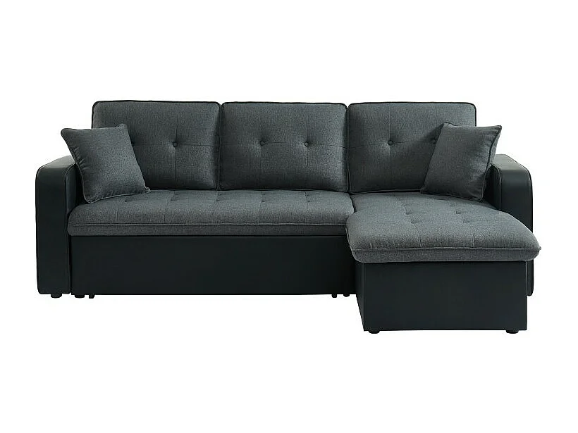 Canapé CANVAS tissu gris PU noir avec coffre convertible 4 places