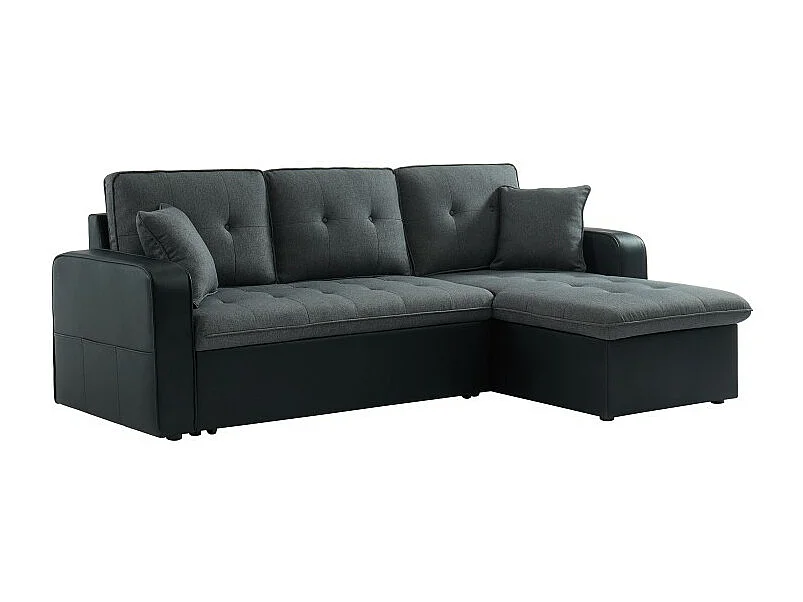 Canapé CANVAS tissu gris PU noir avec coffre convertible 4 places