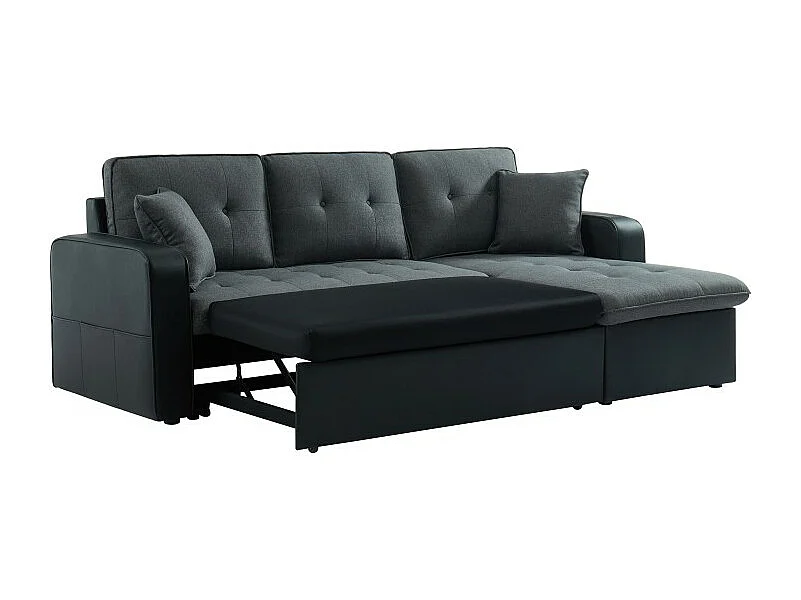 Canapé CANVAS tissu gris PU noir avec coffre convertible 4 places
