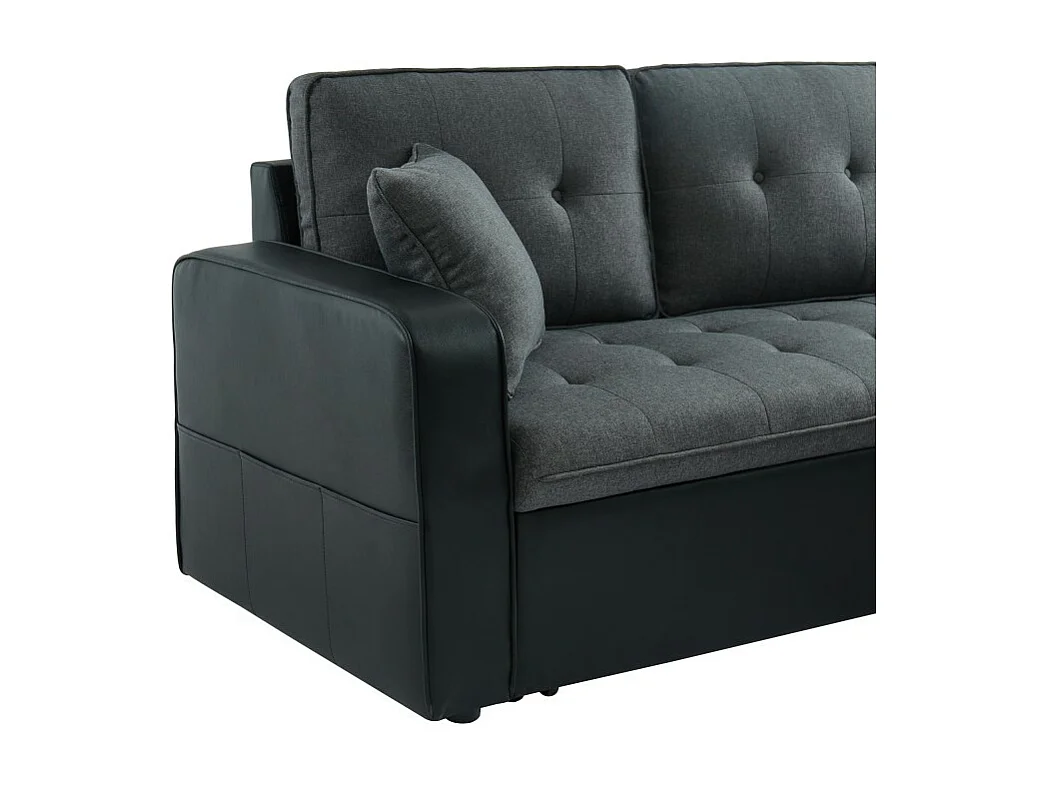 Canapé CANVAS tissu gris PU noir avec coffre convertible 4 places