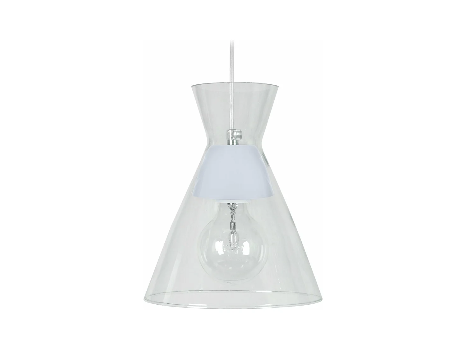 Suspension conique verre  blanc 85 cm.