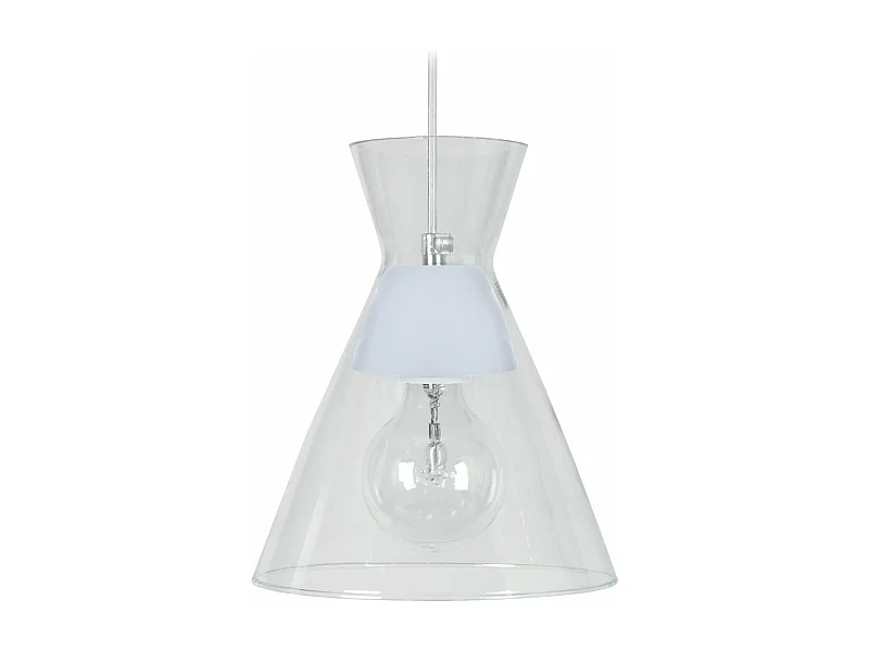 Suspension conique verre  blanc 85 cm.